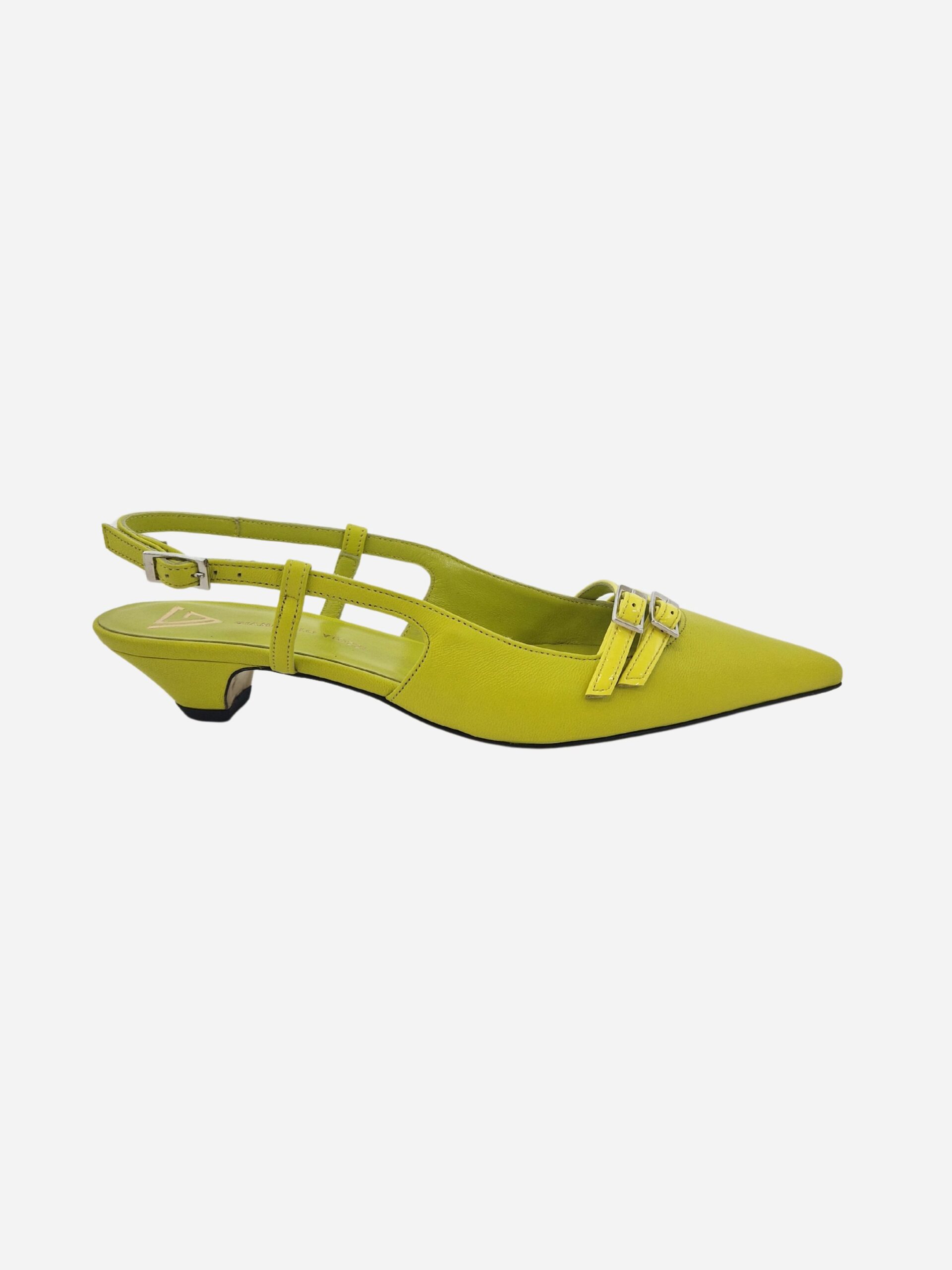 chanelle con cinturini e tacco basso verde lime viozzi
