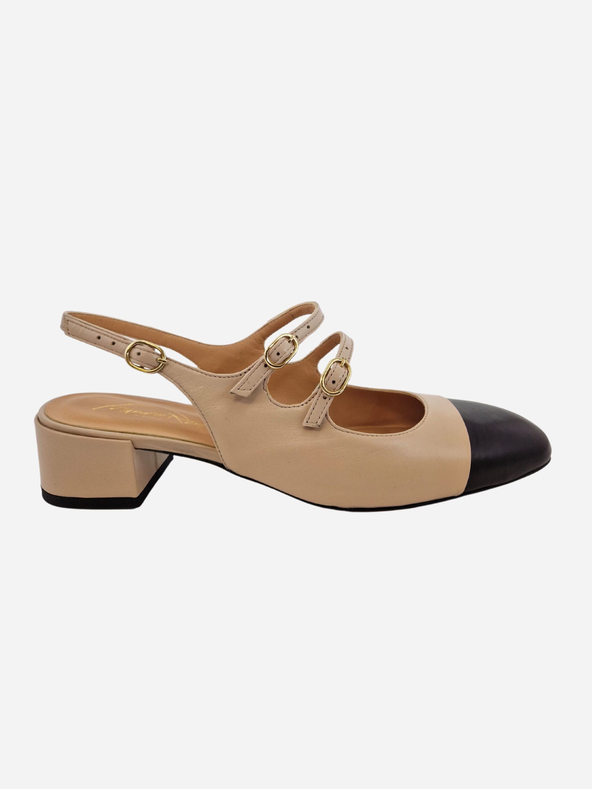 slingback in pelle con cinturini beige nero fraco russo