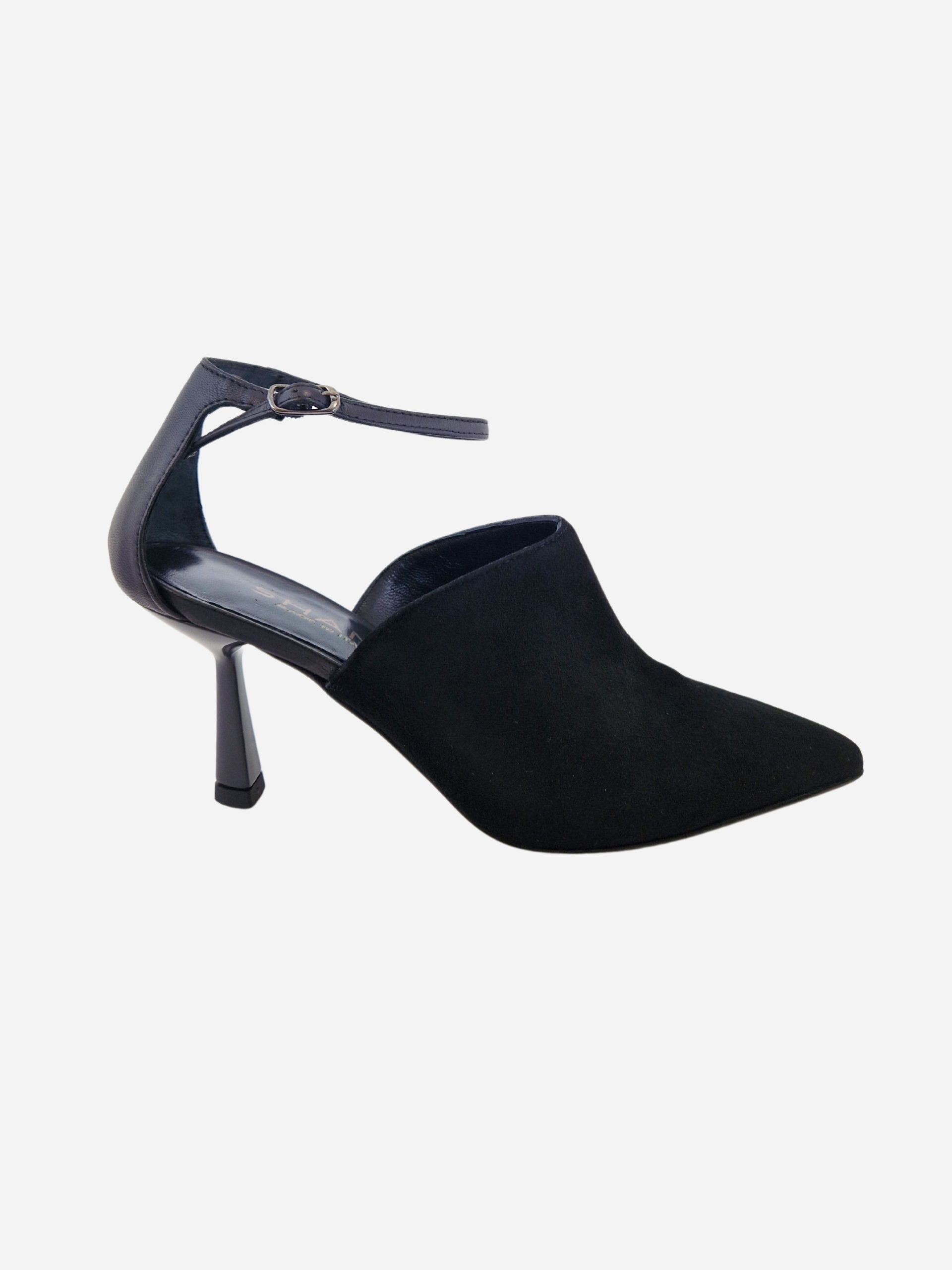 scarpa con cinturino in camoscio e pelle nera shana