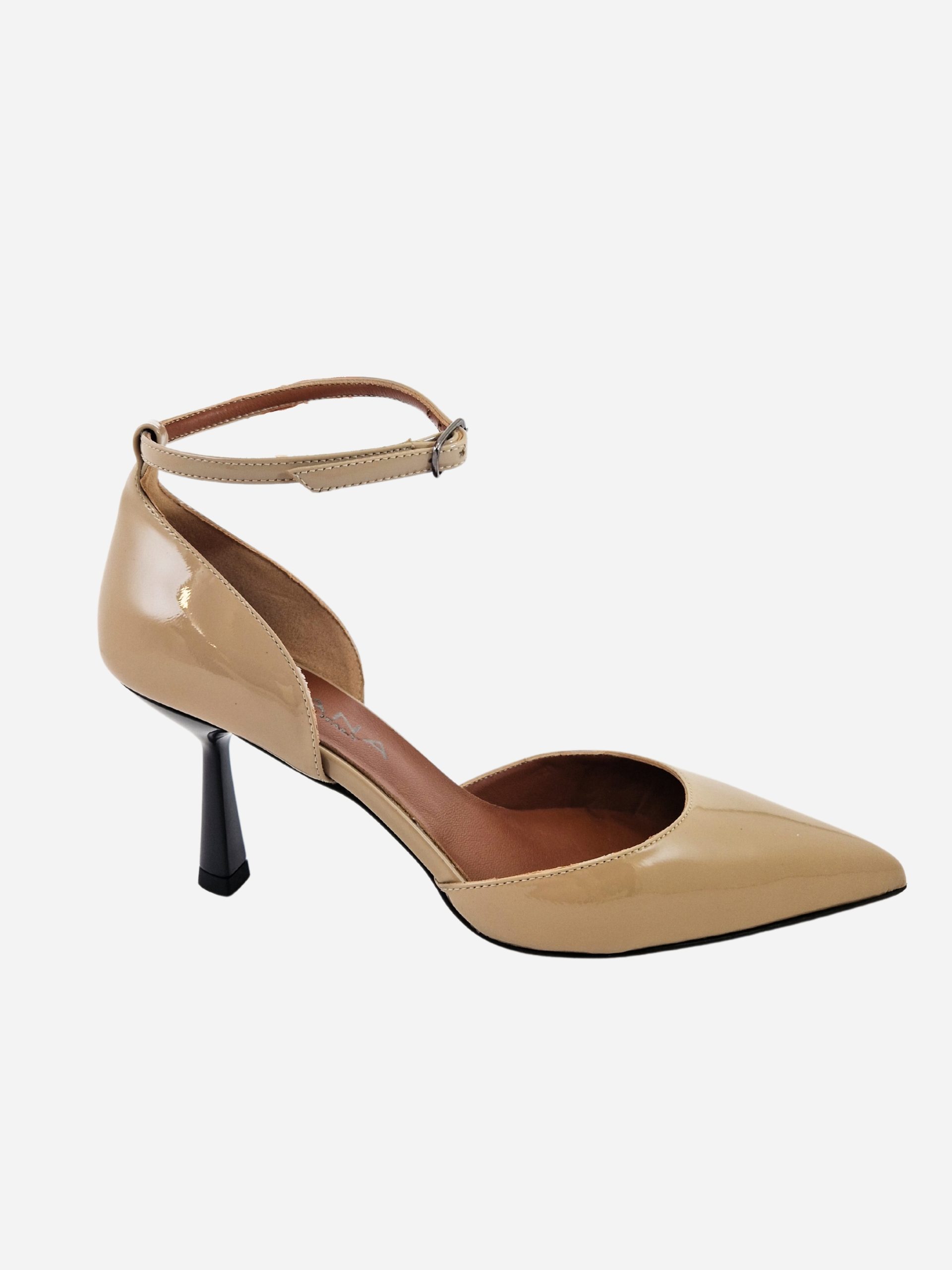 scarpa con cinturino e tacco vernice beige shana