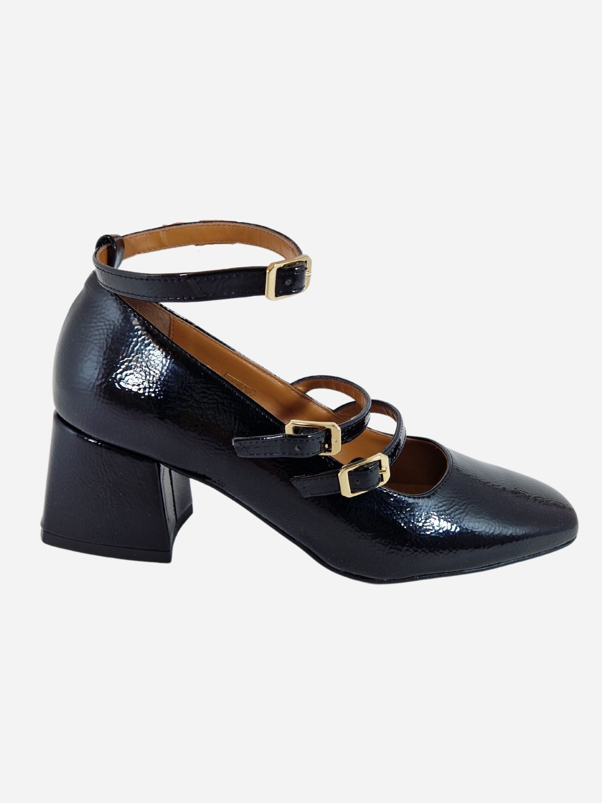 maryjane con cinturini in vernice nera e tacco largo latika