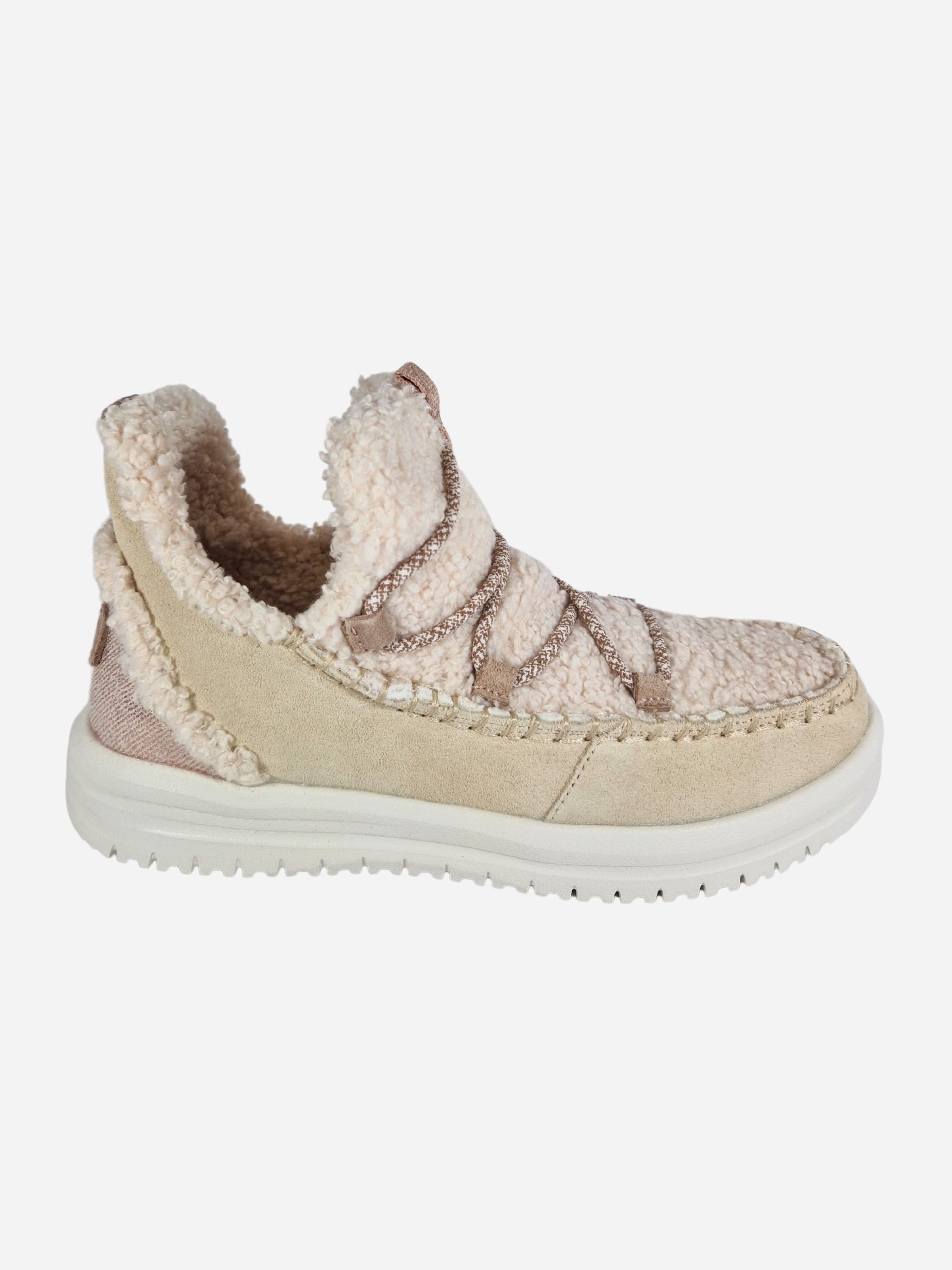 scarponcino da donna in camoscio beige con lacci camden cozy hey dude