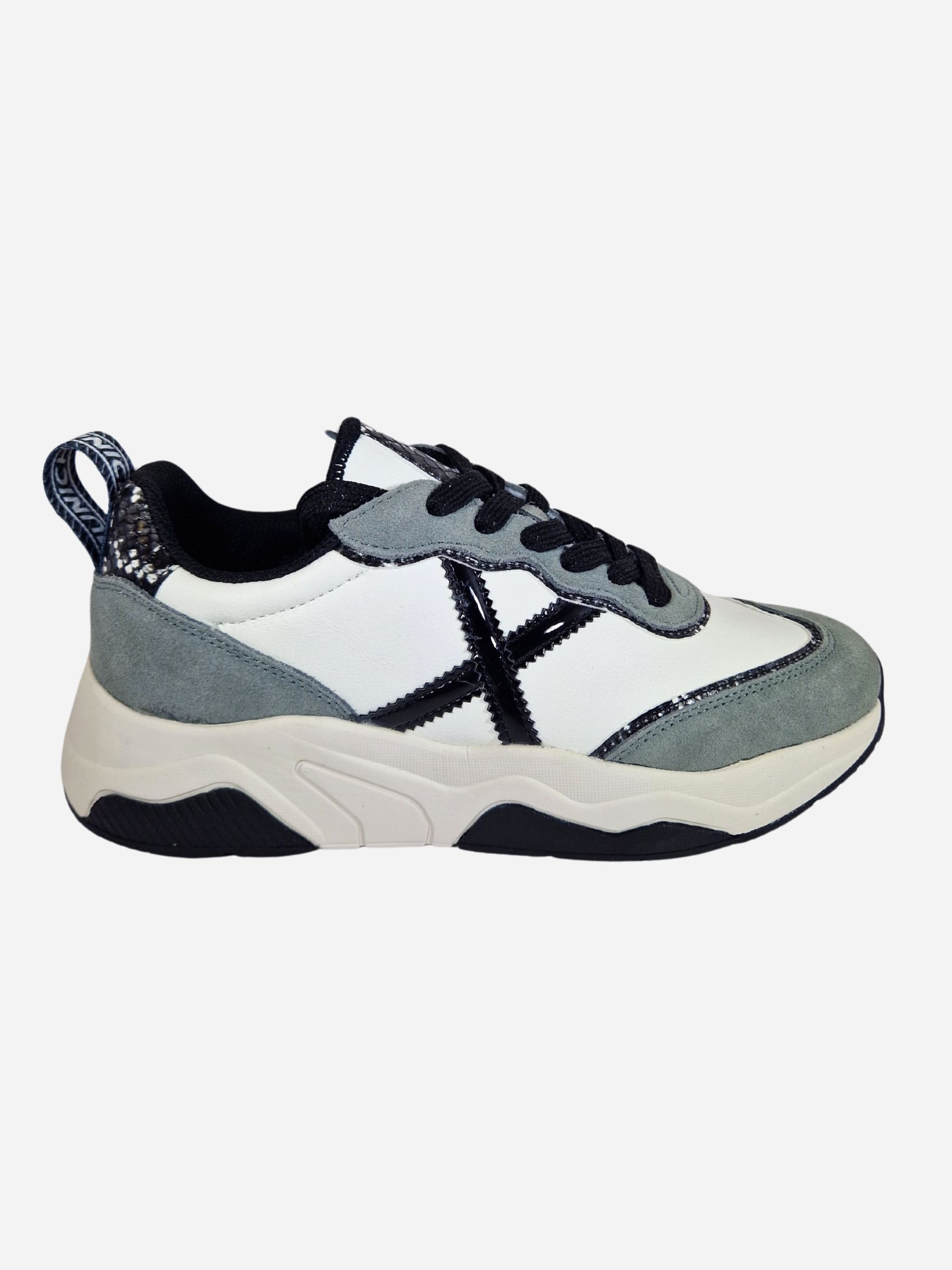 sneakers bianco grigio nero in pelle e camoscio munich wave 168