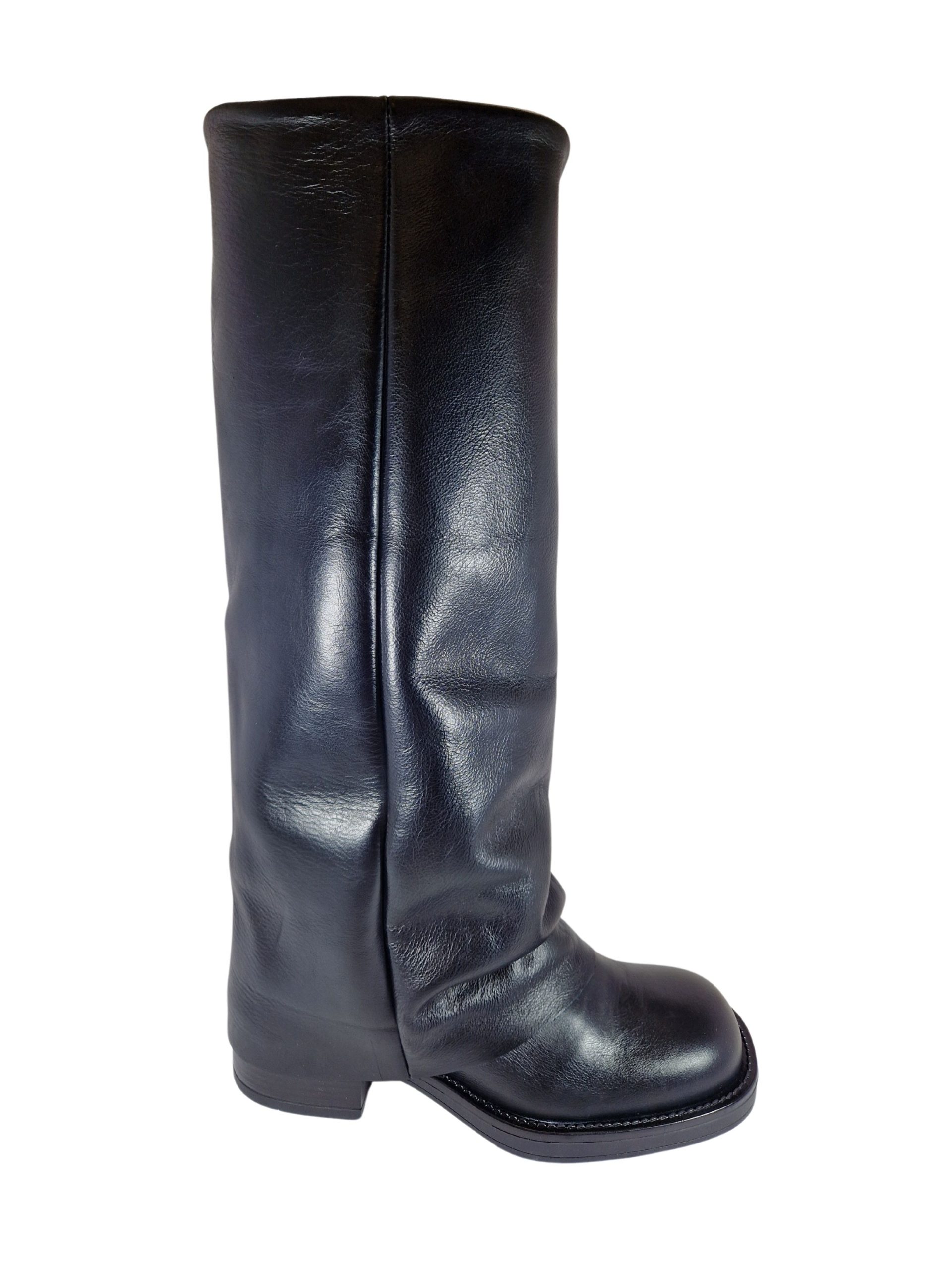 stivale biker in pelle nera con risvolto angelica azzurra 12