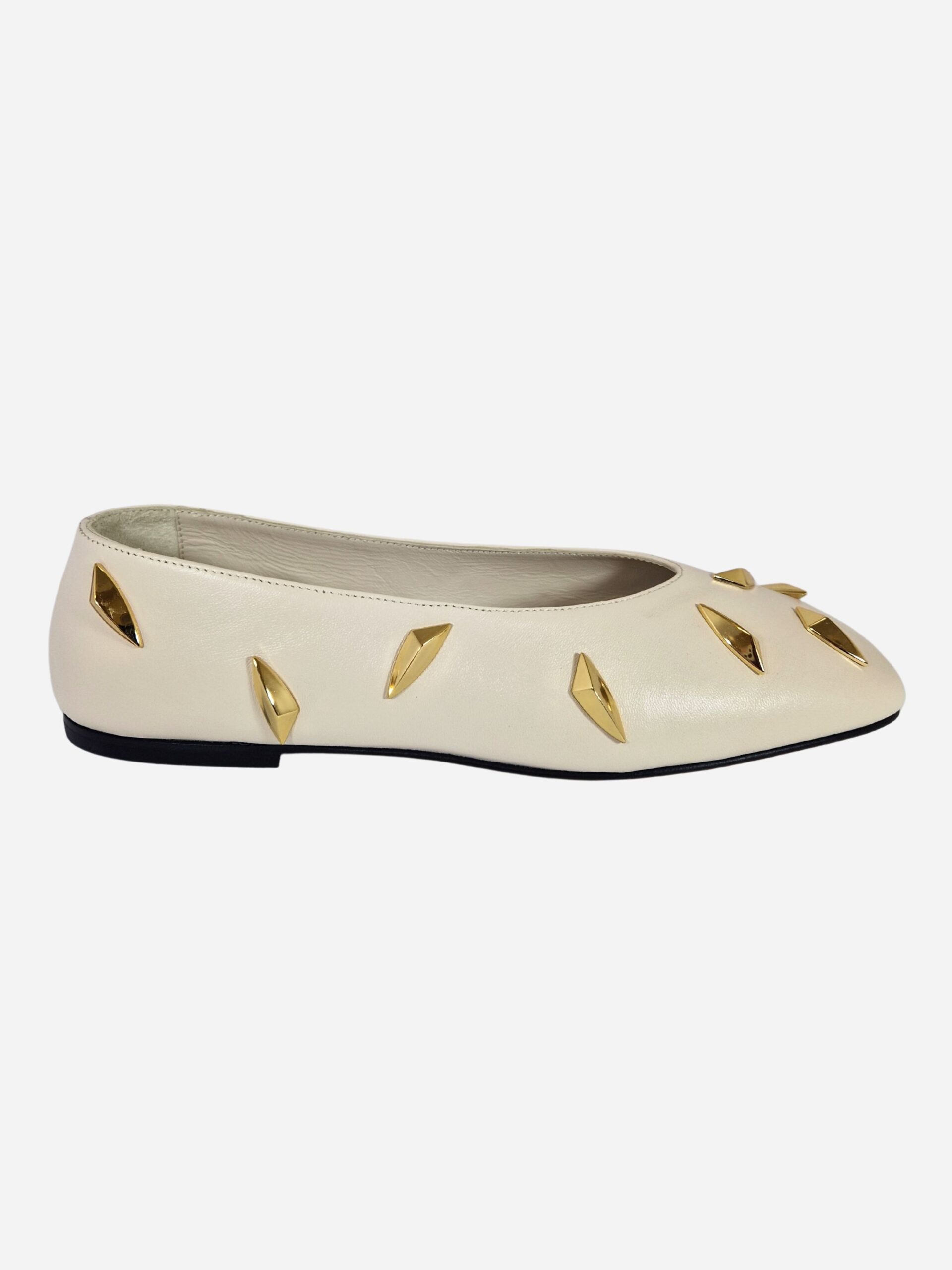 ballerina in pelle con borchie dorate panna giampaolo viozzi vas007b