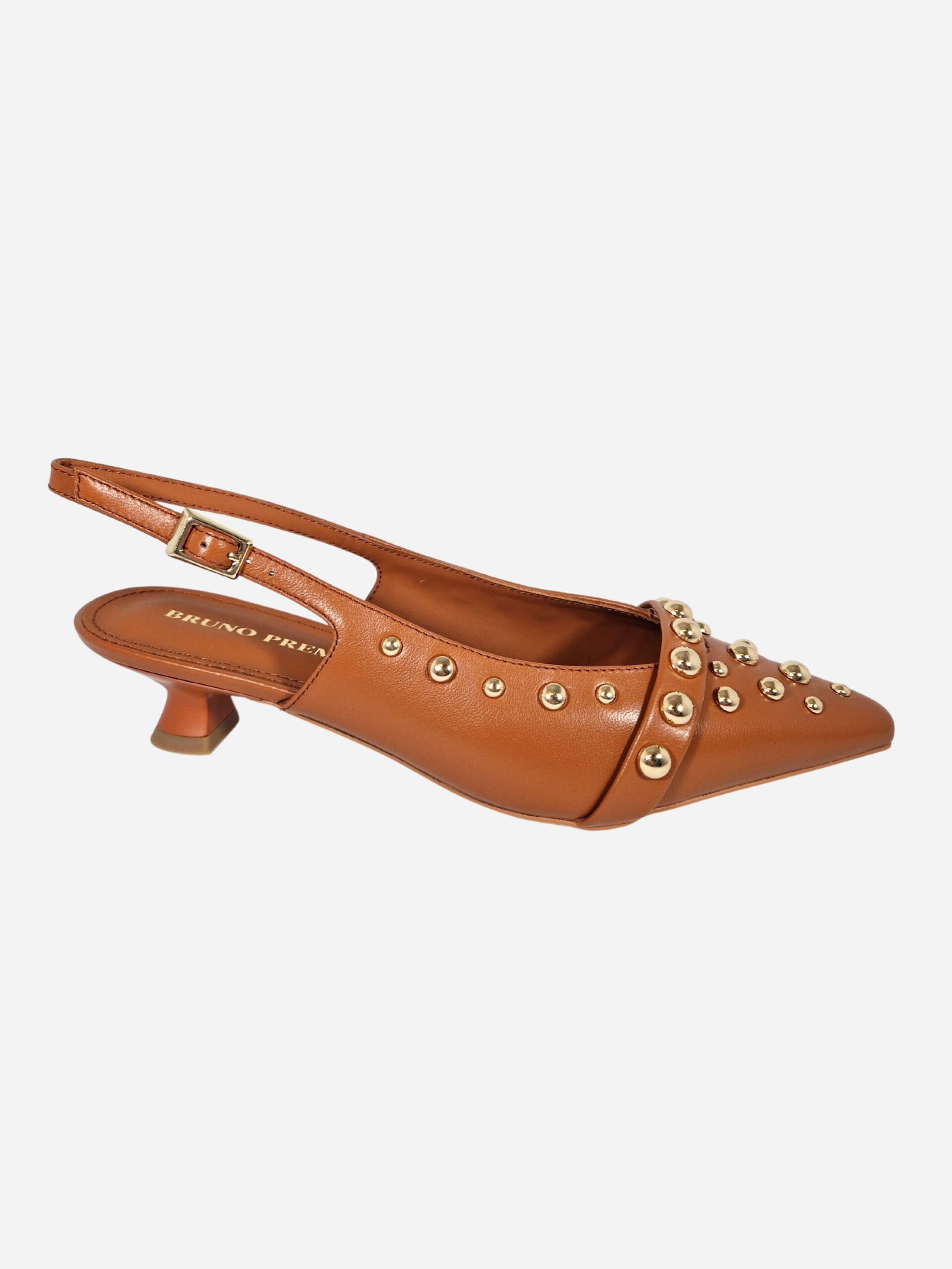 slingback cuoio con bulloni oro bruno premi bl0204x
