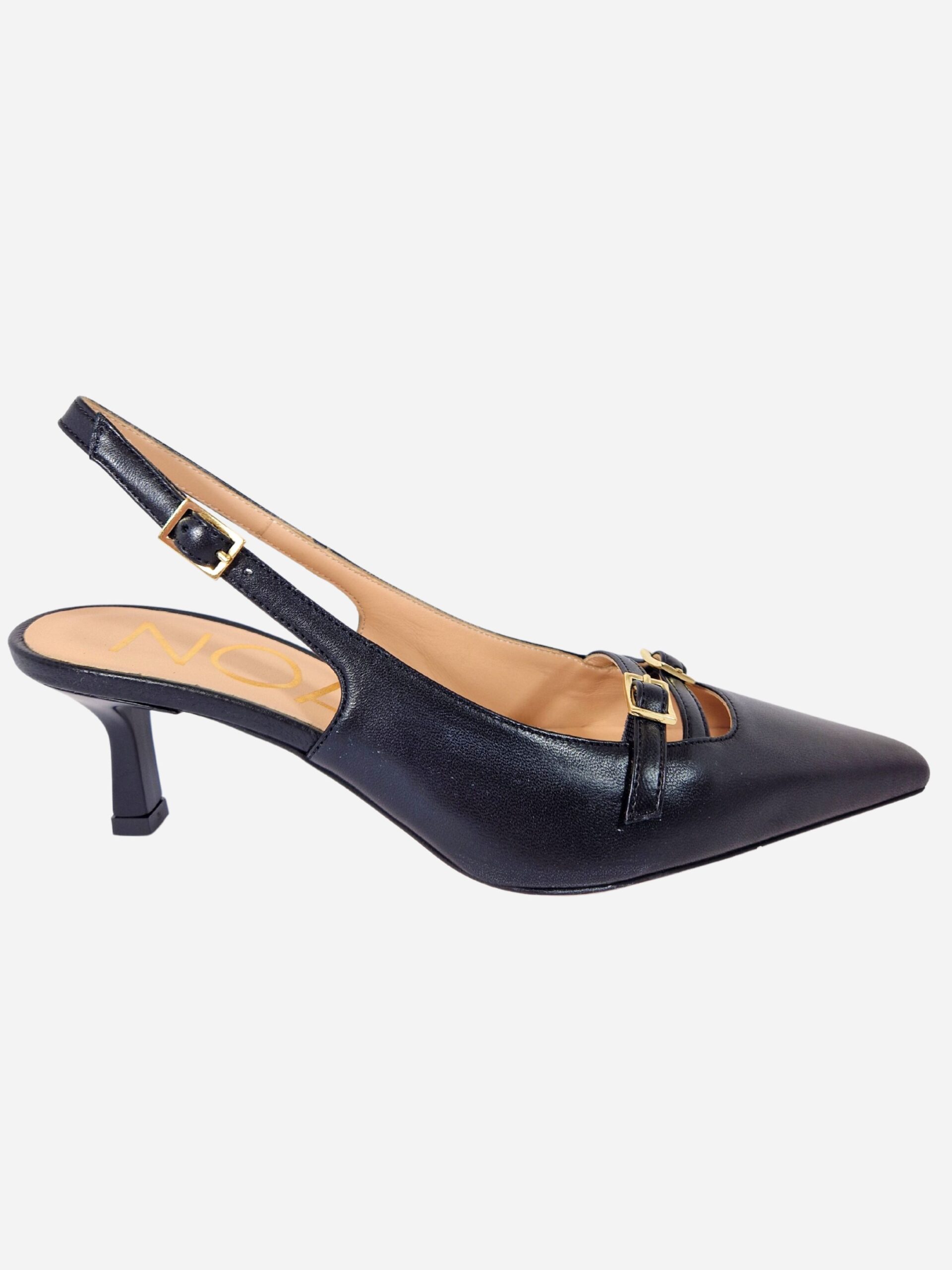 slingback in pelle nera con cinturini noa r53