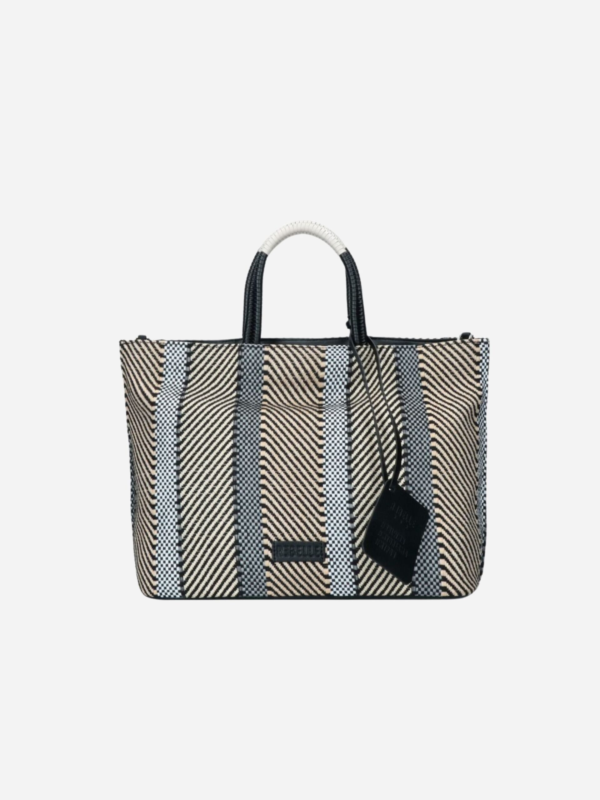 borsa shopping in raphia beige nero grigio rebelle filippa