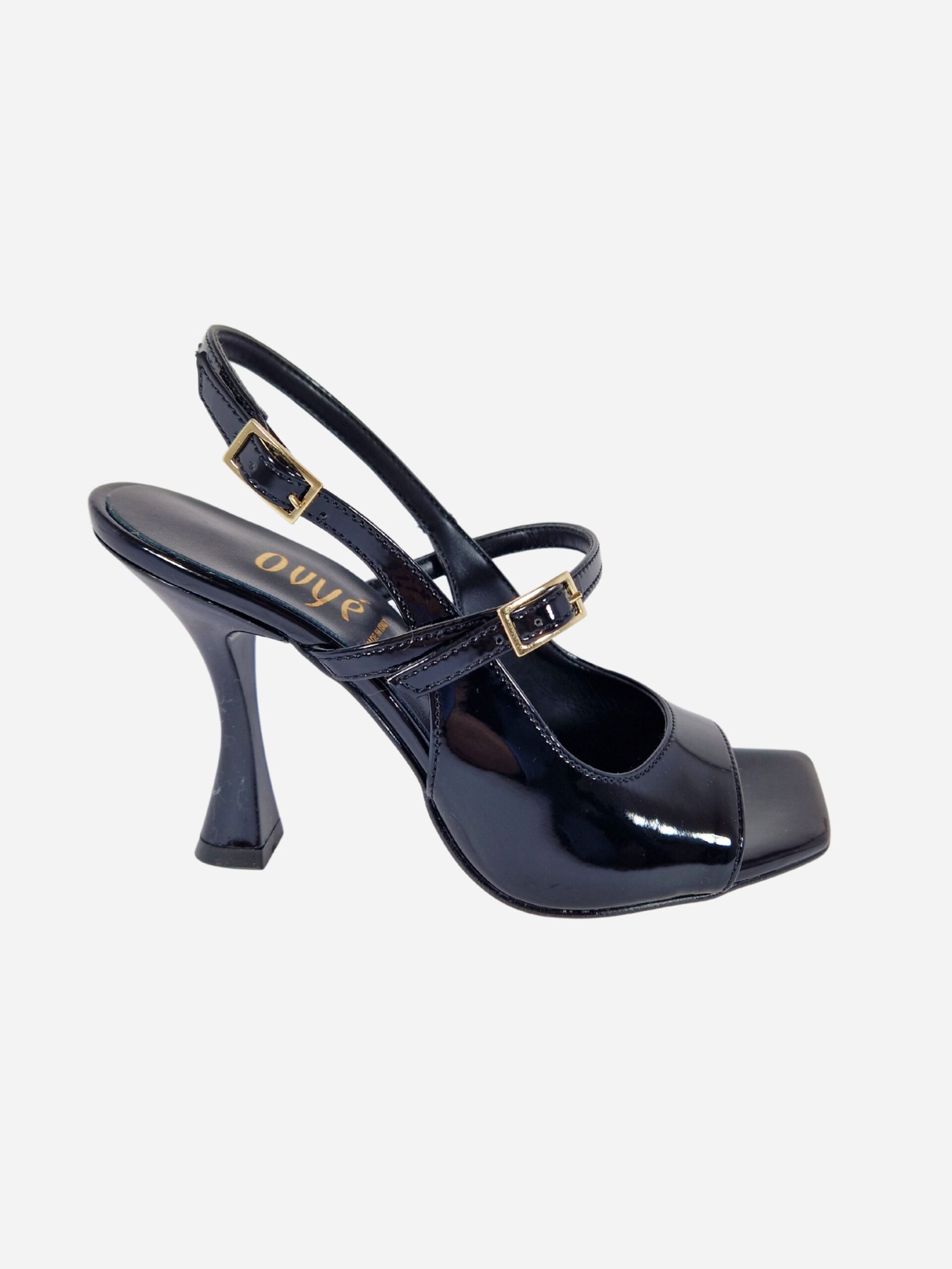 sandali in vernice neri con punta squadrata e cinturini ovyè lf546