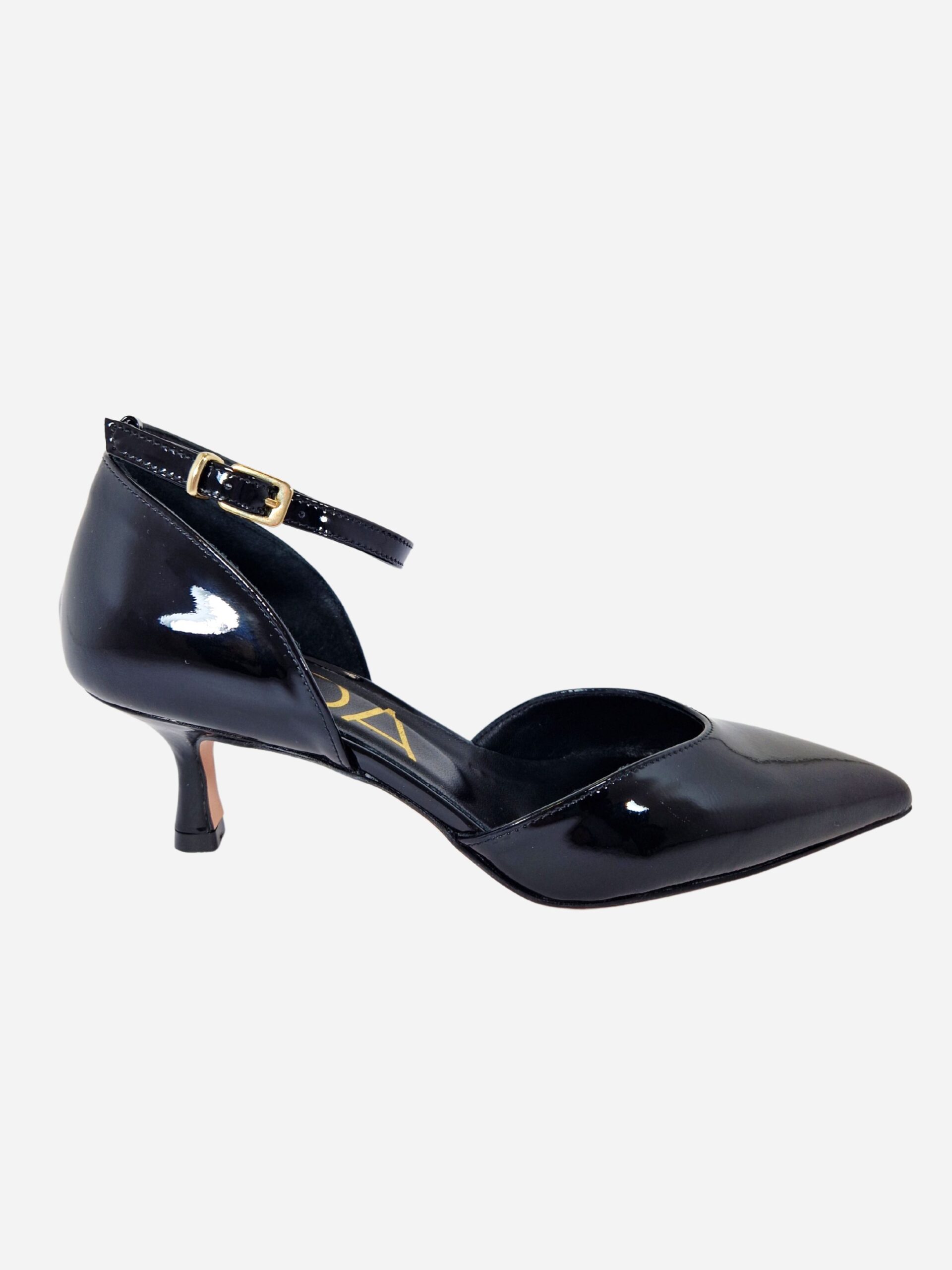 scarpa semi-aperta con tacco e cinturino vernice nera noa an55s
