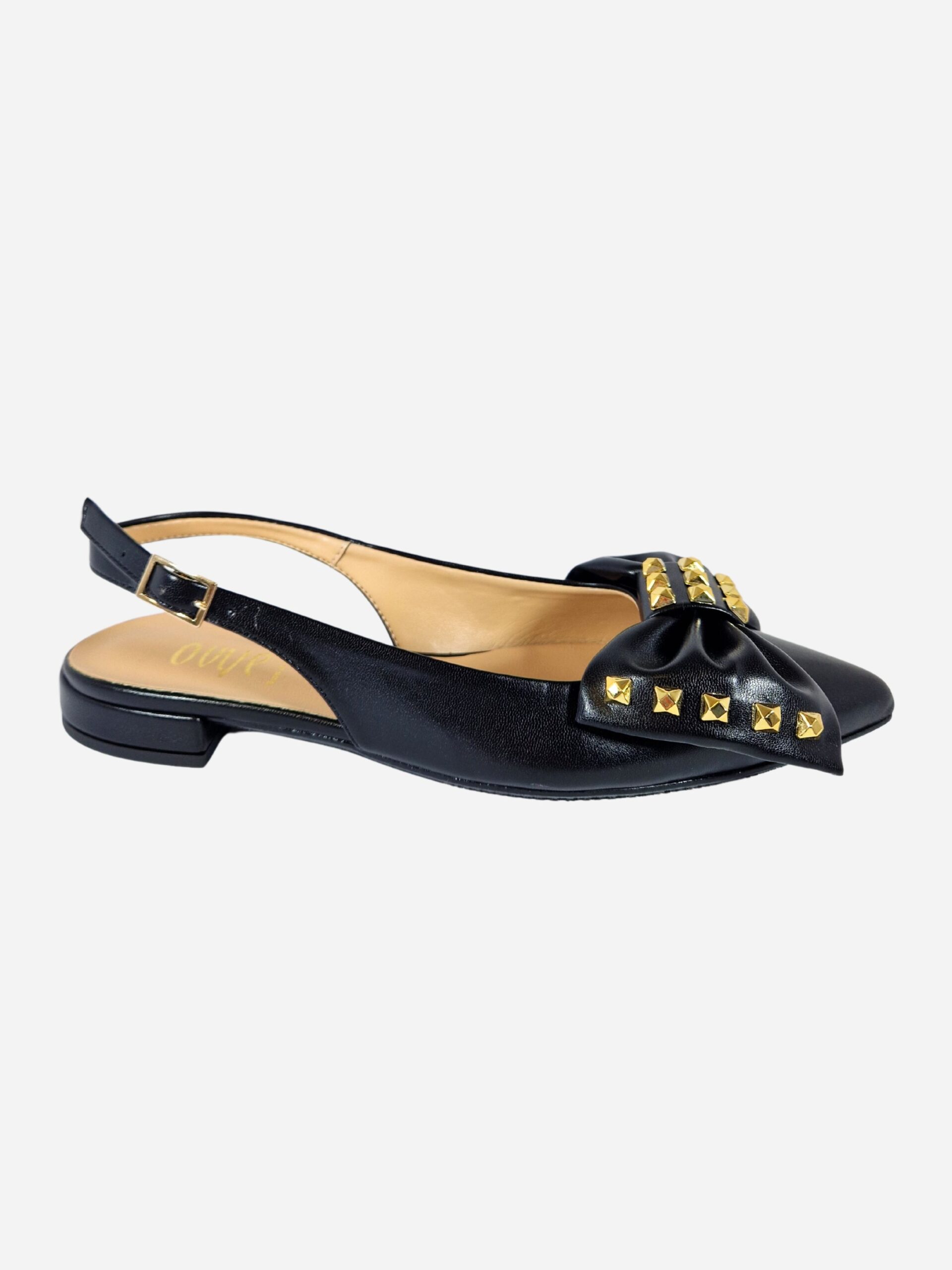 slingback basse nere con fiocco e borchie ovyé 4033y