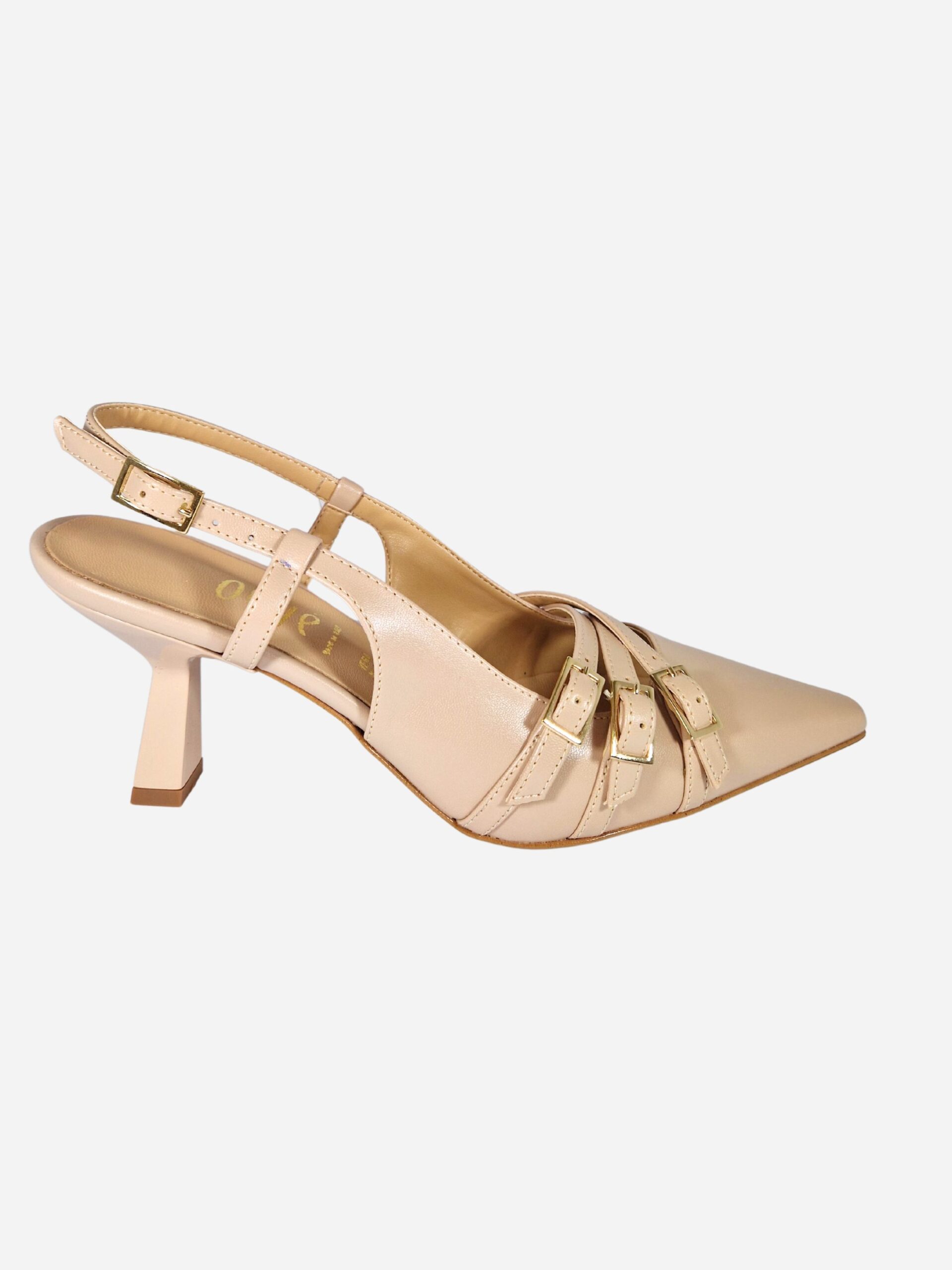 slingback in pelle nude con cinturini e tacco ovyé