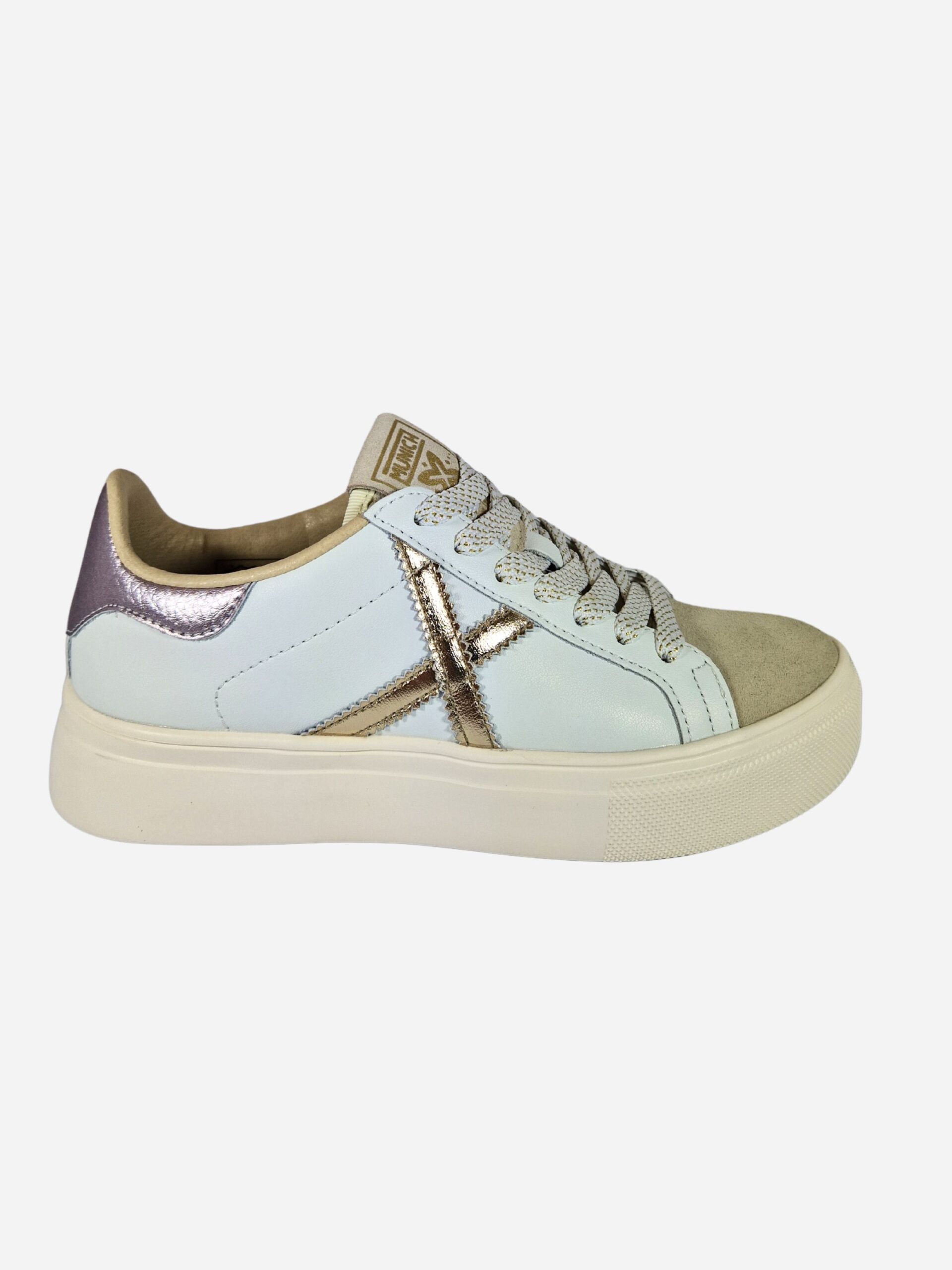 sneakers pelle bianca con inserti oro munich rete sky 78