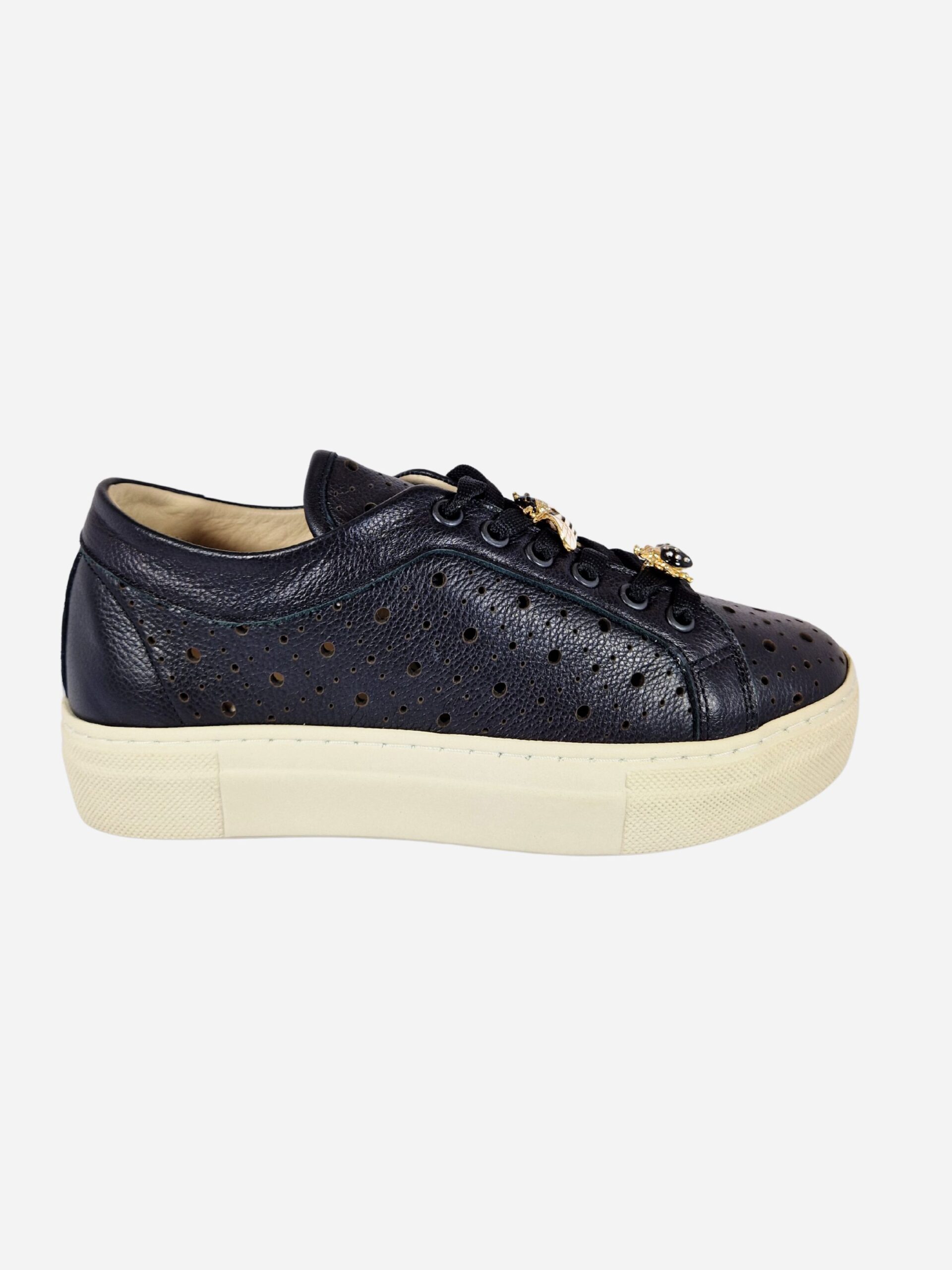 sneakers in pelle nera forate con api wave 23052