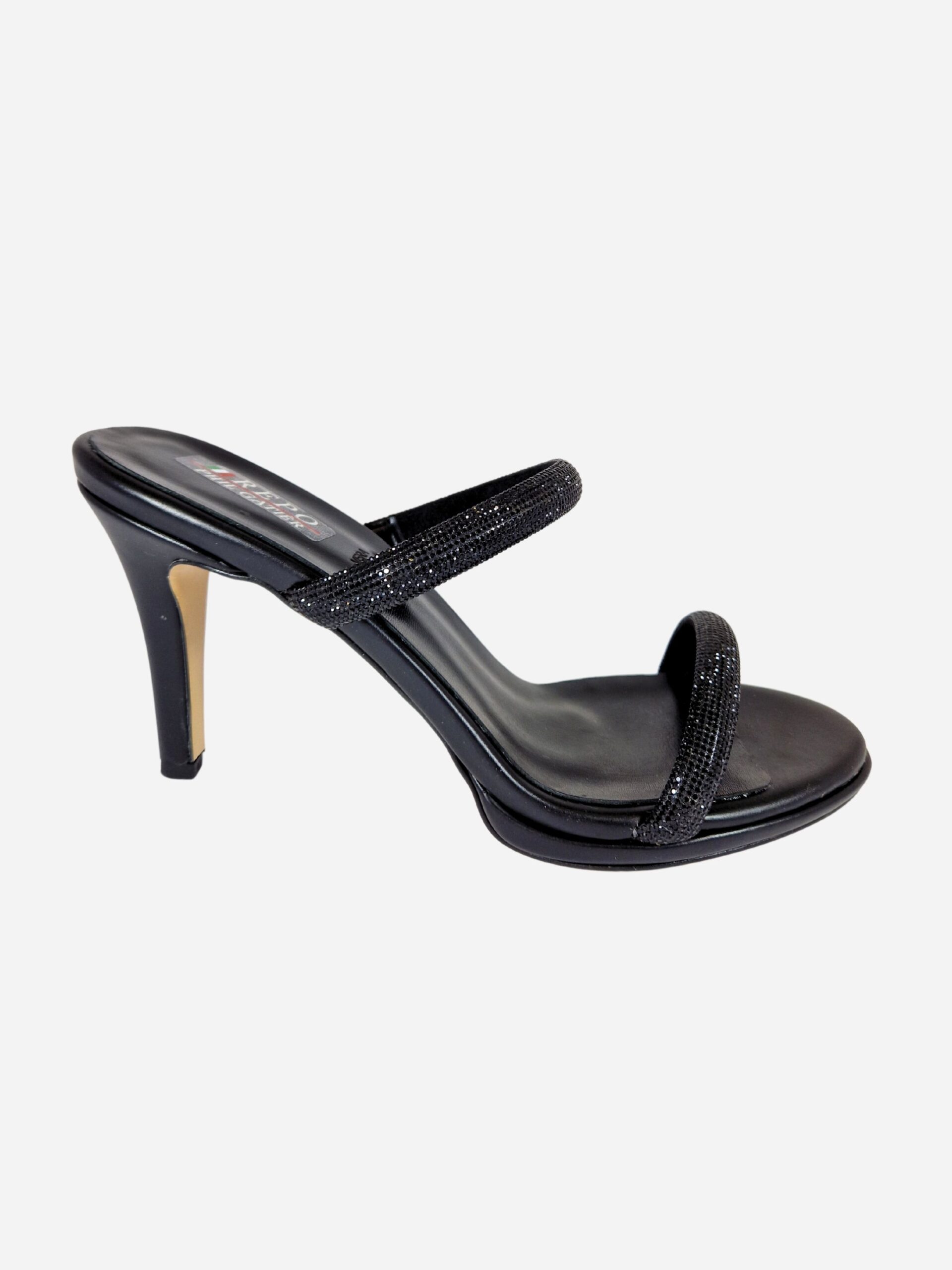 ciabatta con tacco e strass nero repo 43501