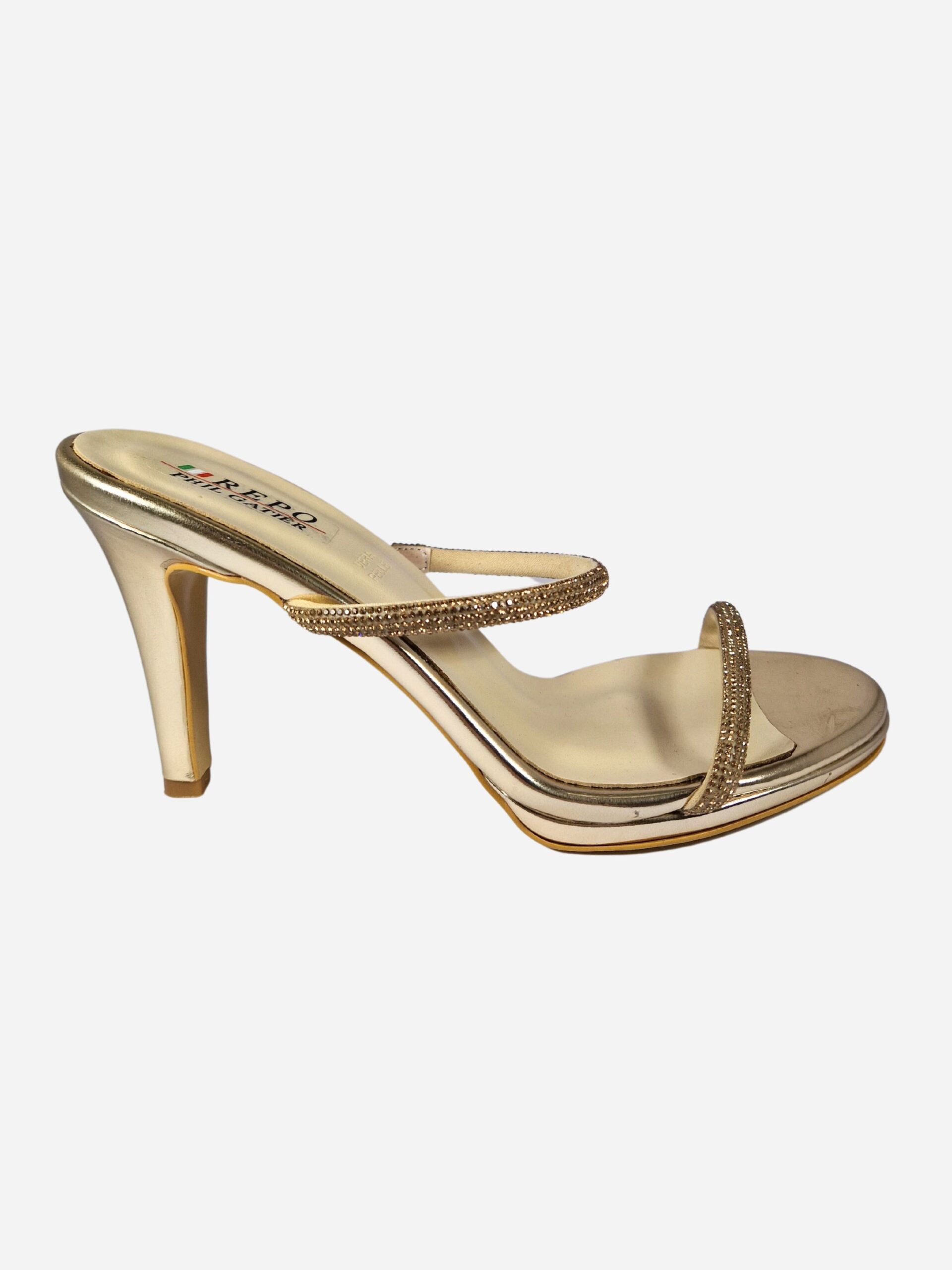 ciabatta con tacco e strass platino repo 43501