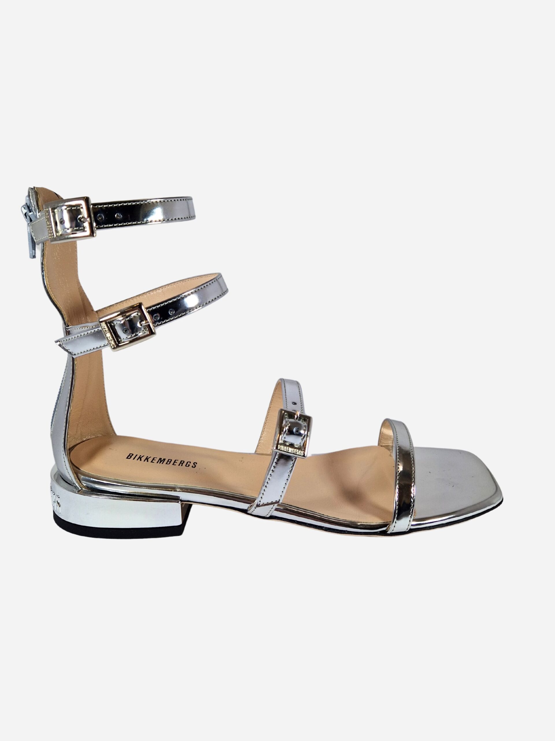 sandali con cinturini alla schiava in pelle argento effetto specchio bikkembergs