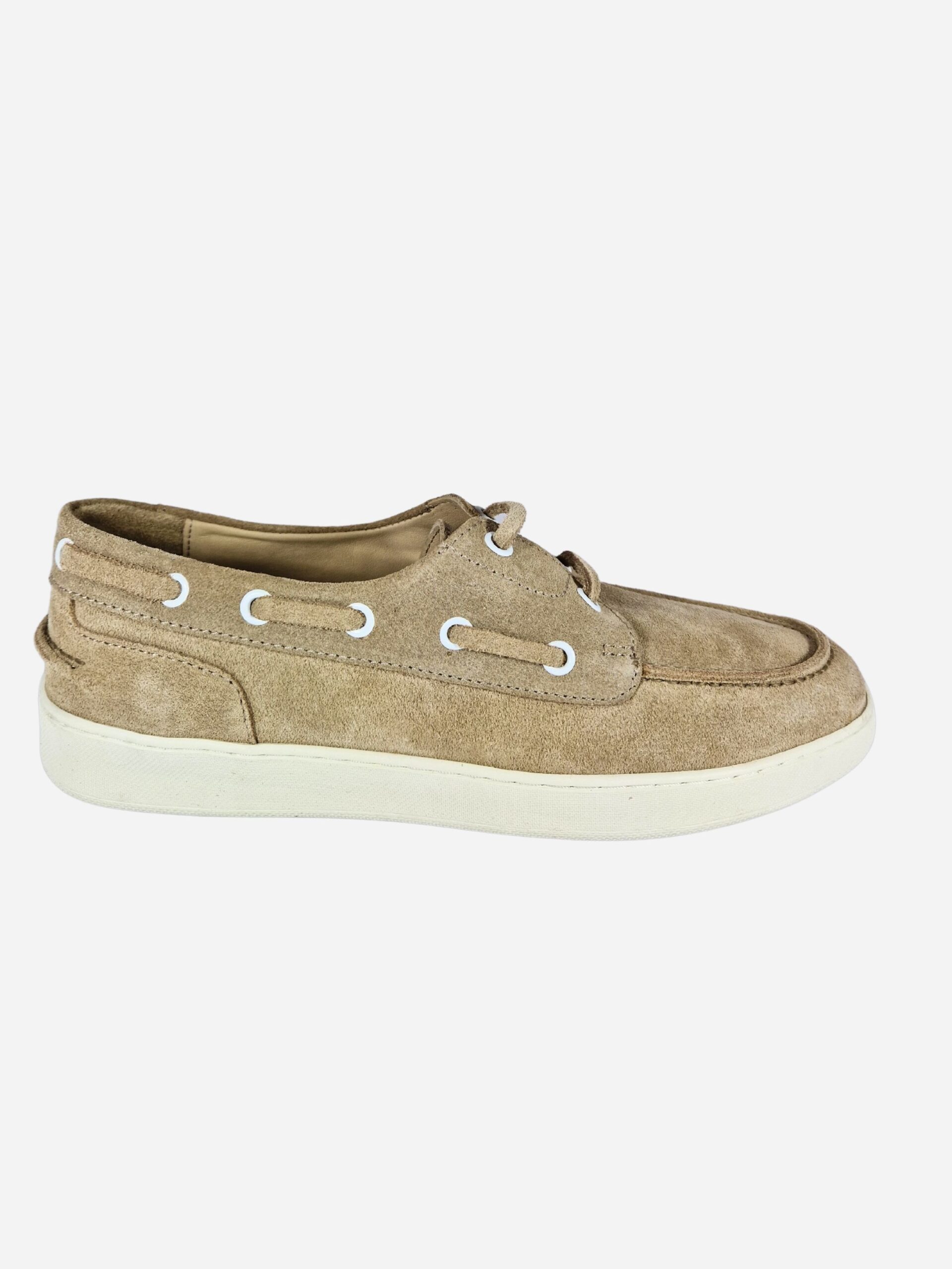 scarpe da barca in camoscio beige con lacci wave 6011