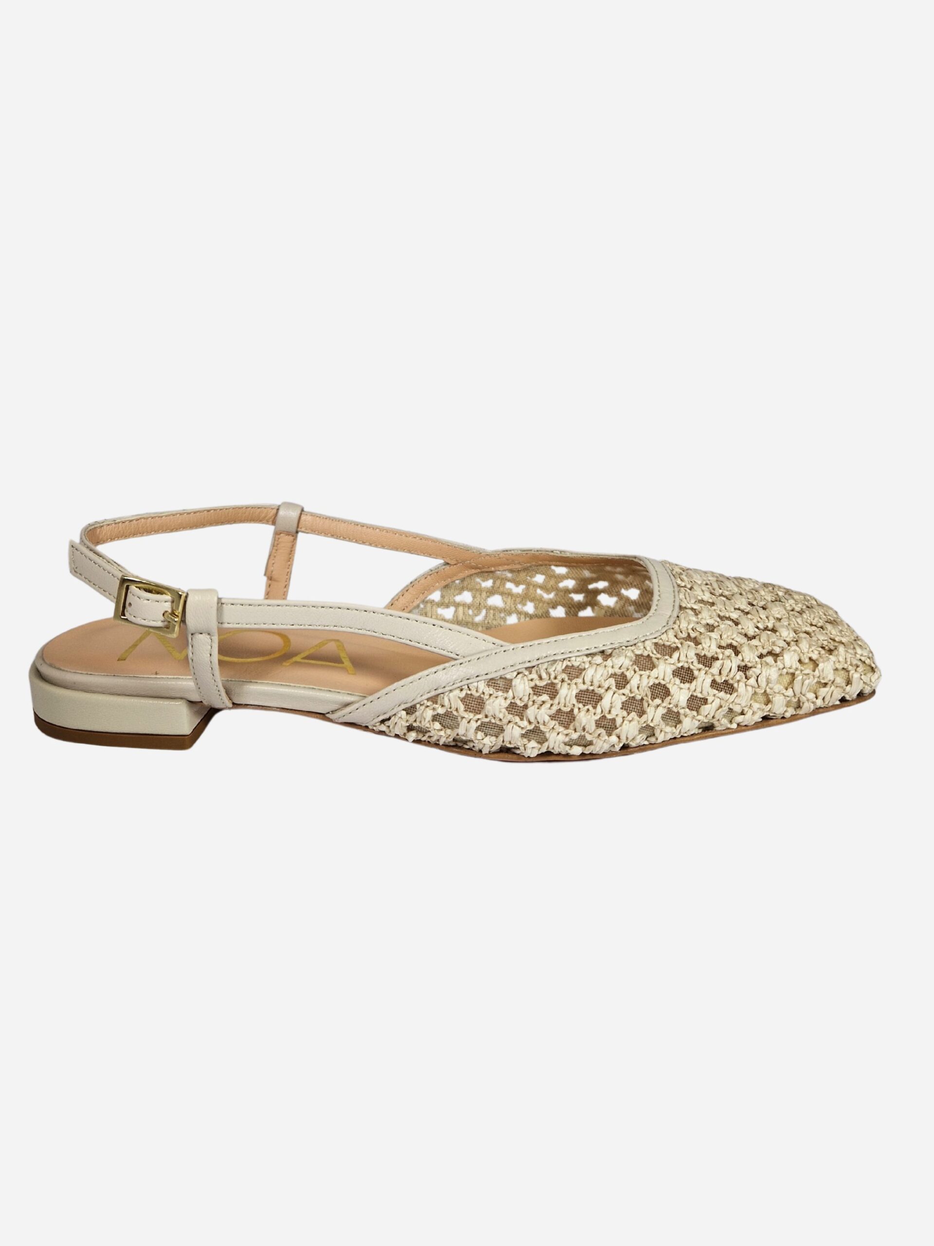slingback beige in pelle e raffia noa le11