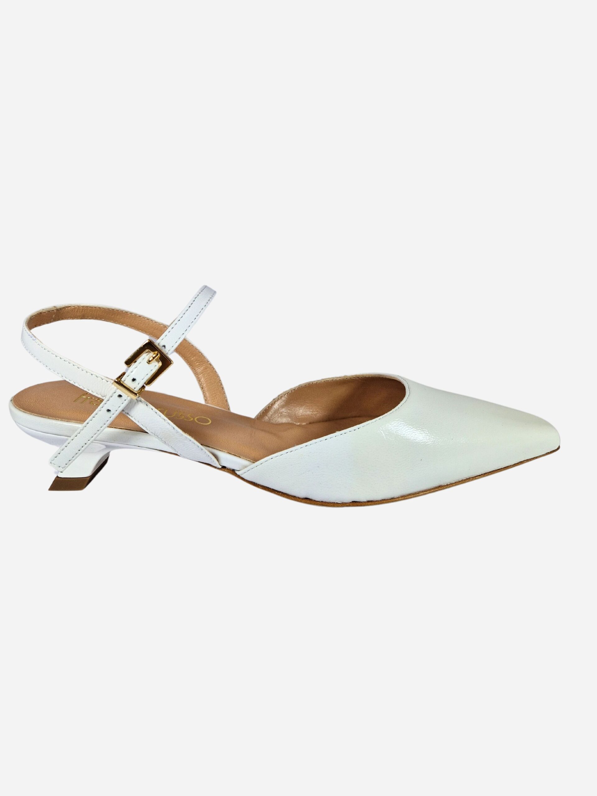 slingback in pelle bianca con tacco kitten franco russo