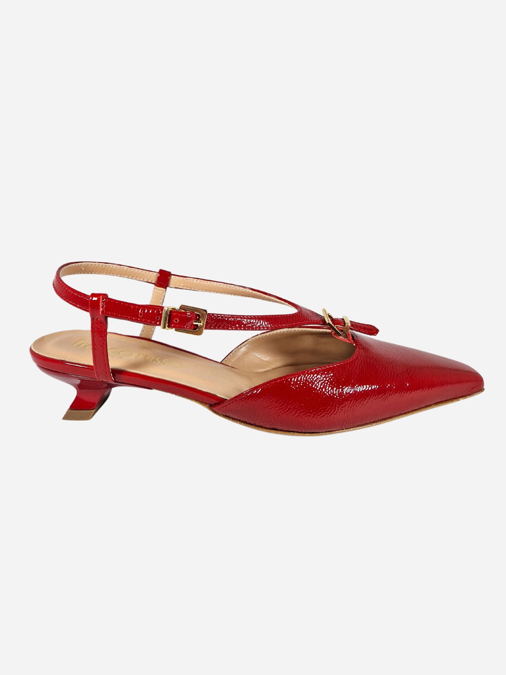 slingback kitten heel naplak rosso con cinturino franco russo