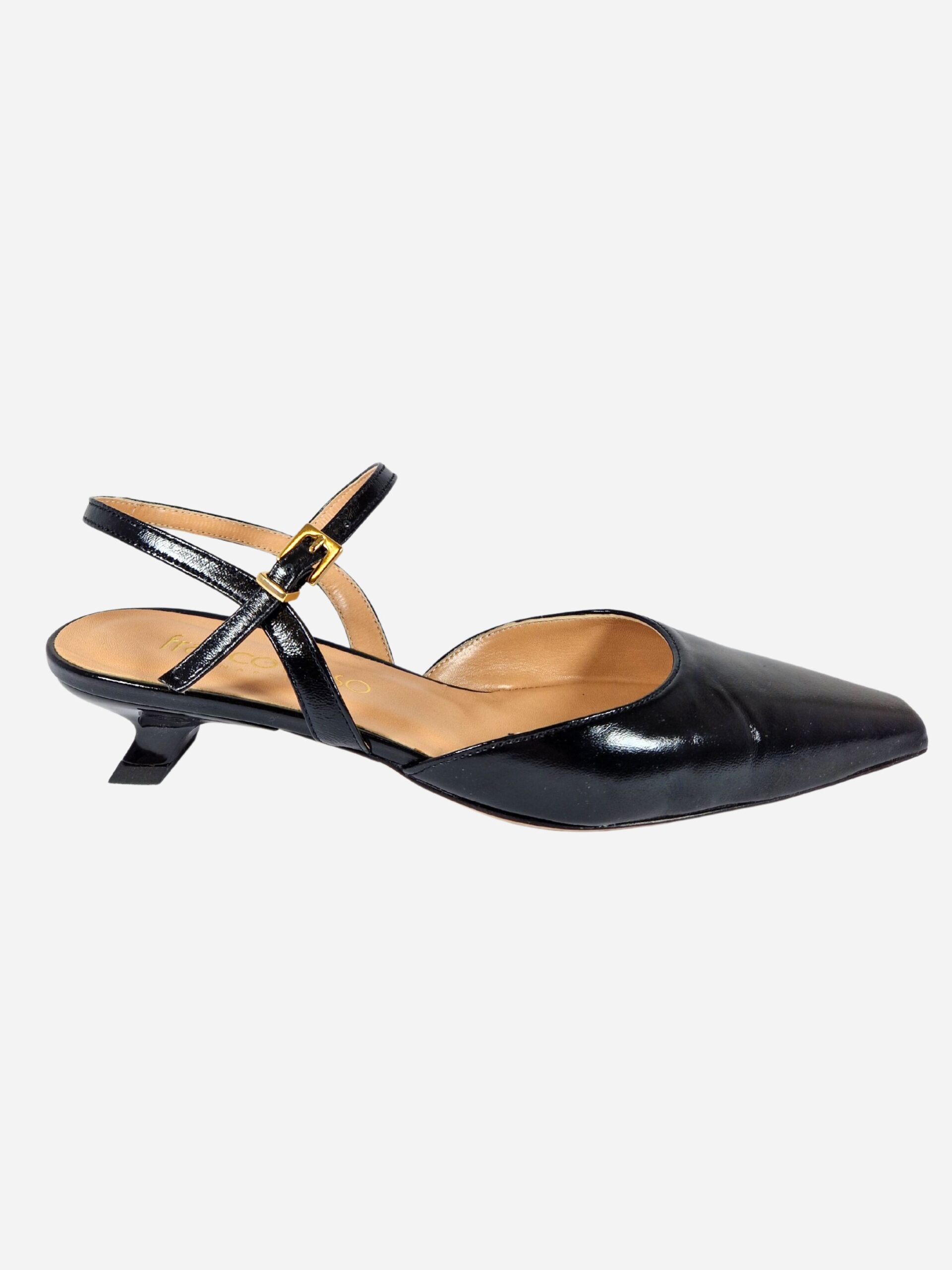 slingback in pelle nera con cinturini e tacco kitten franco russo