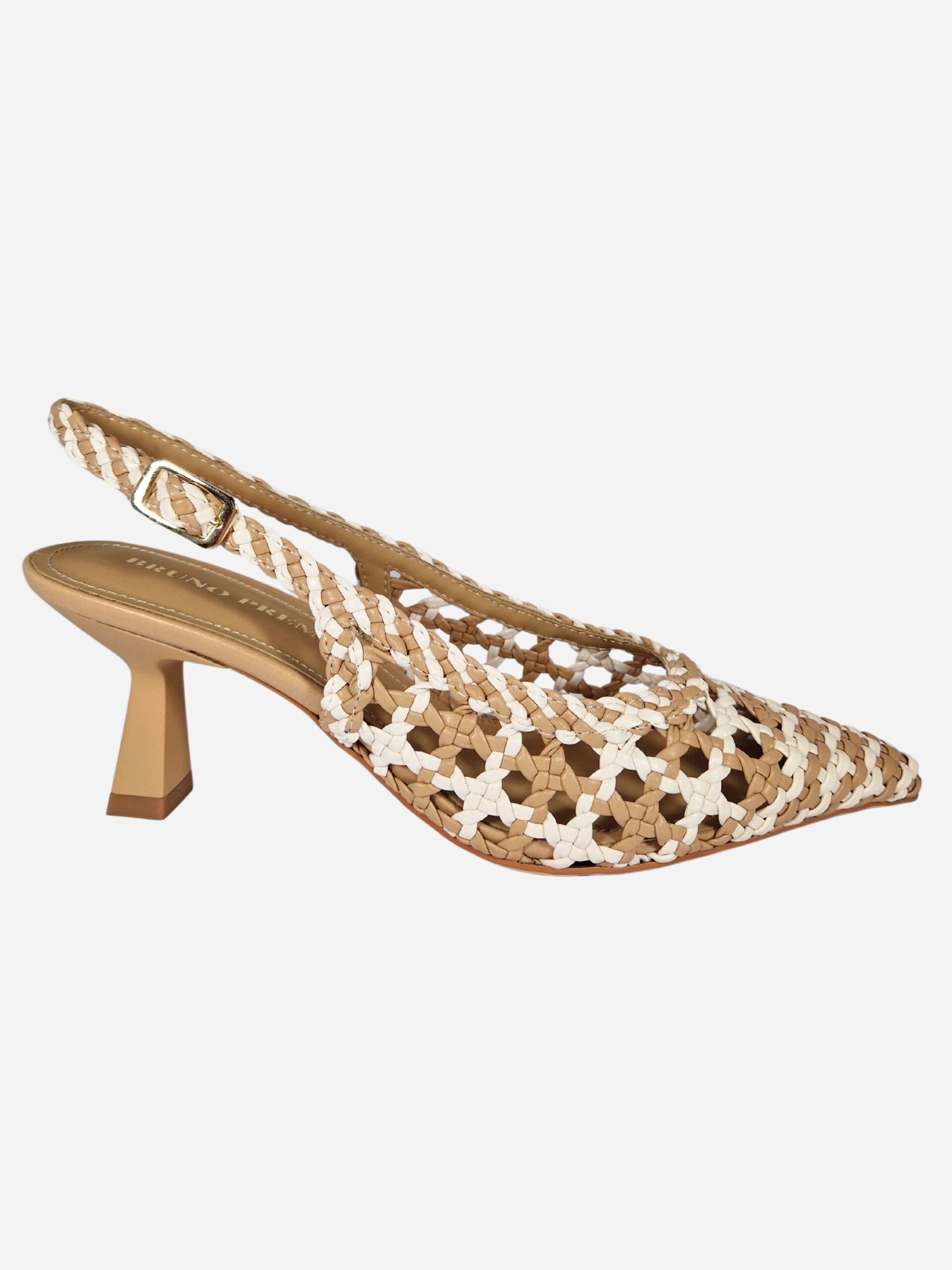 slingback in pelle intrecciata cuoio beige con tacco bruno premi bl0411x