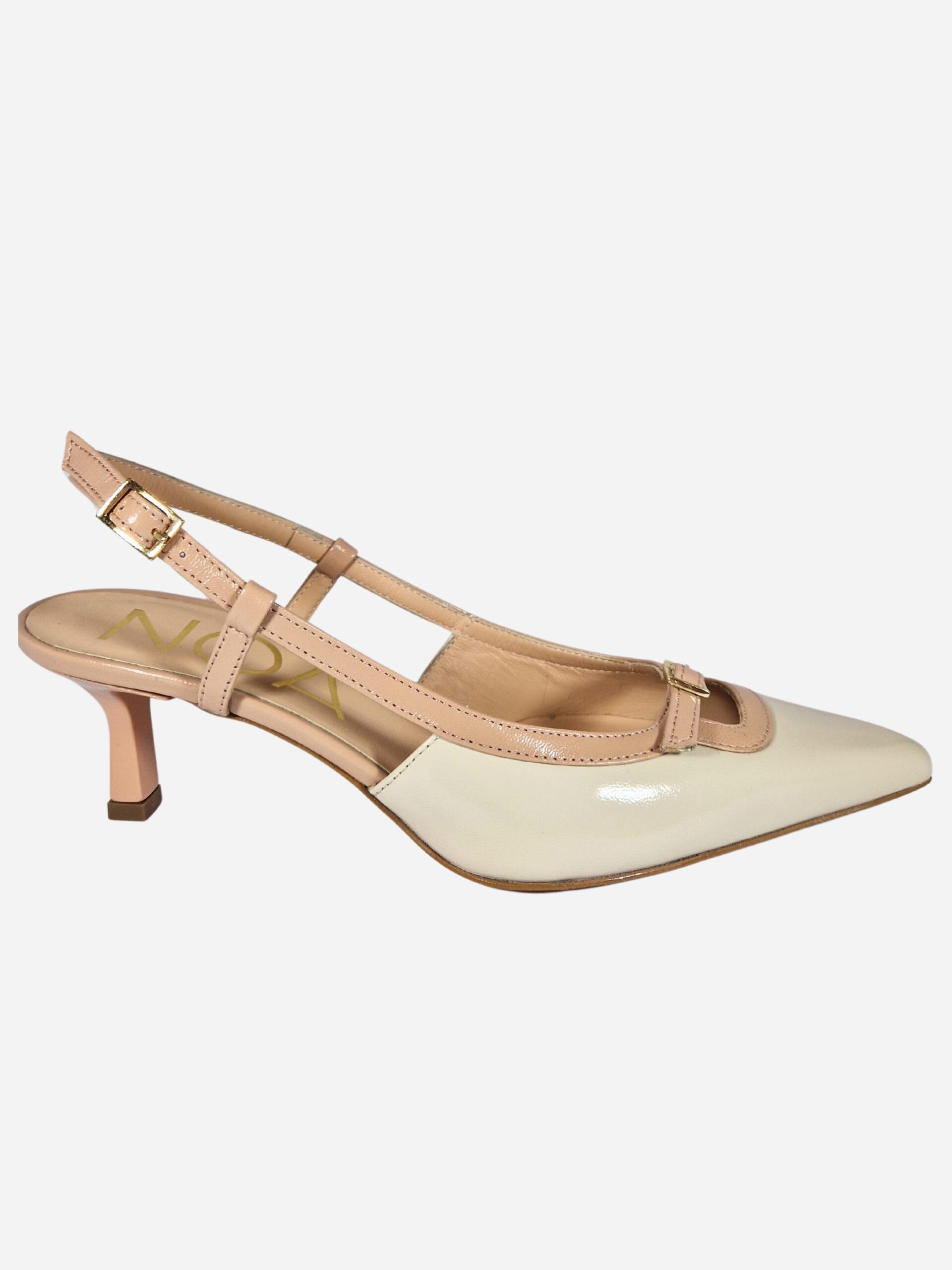 slingback n pelle panna cipria con fibbia cinturino e tacco noa r54