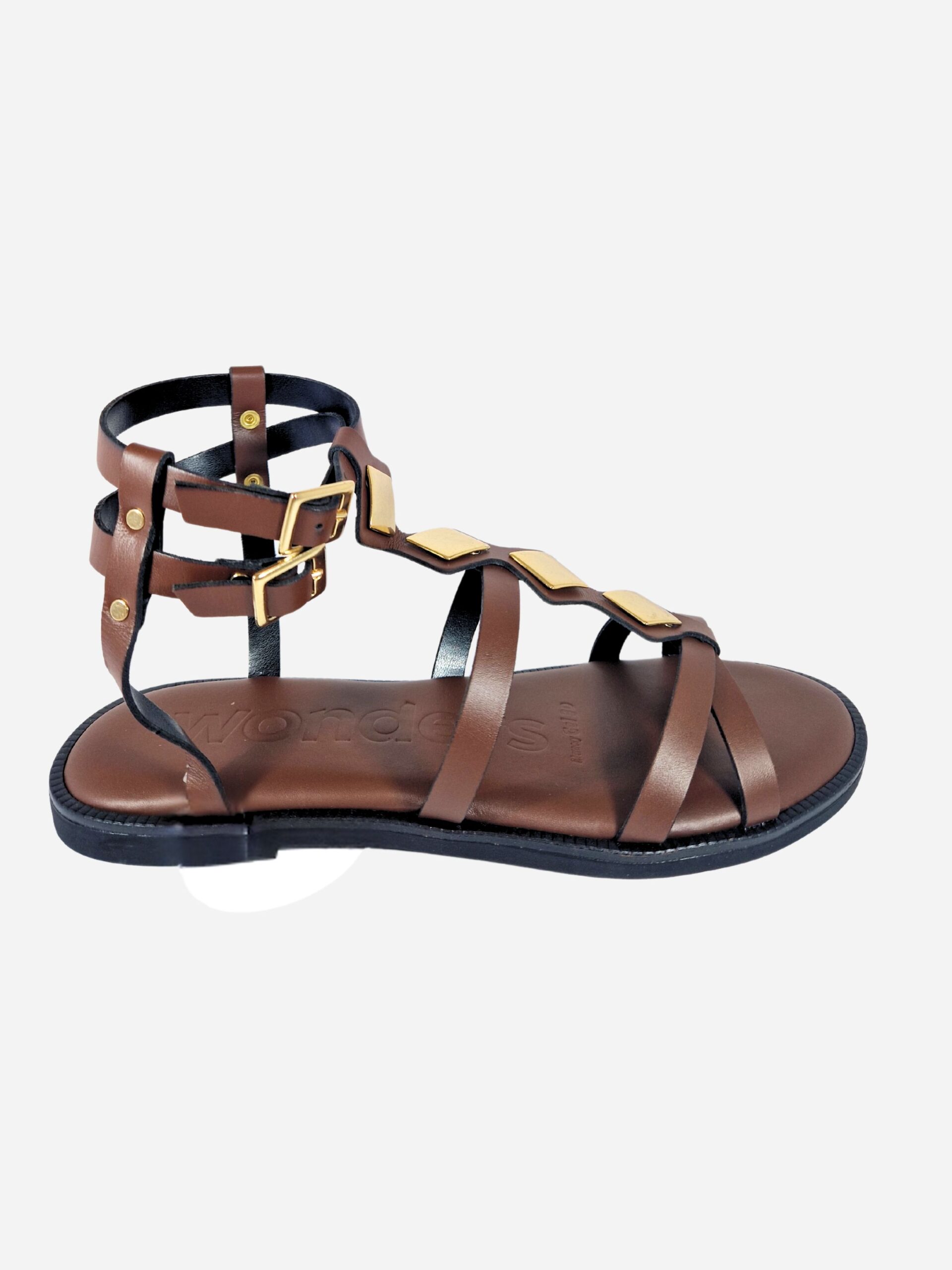 sandali in pelle testa di moro con accessori dorati wonders ab1401